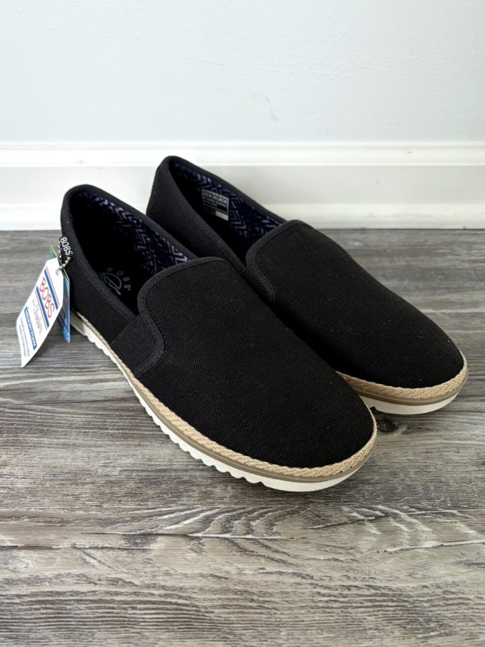NWT Skechers BOBS Flexpadrille Lo Slip On Women's 11 Black Espadrille Shoes